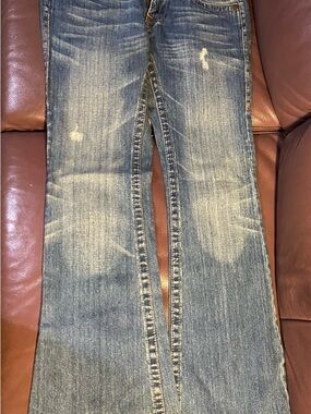 True Religion Blue Denim Jeans with Red Logo Patch